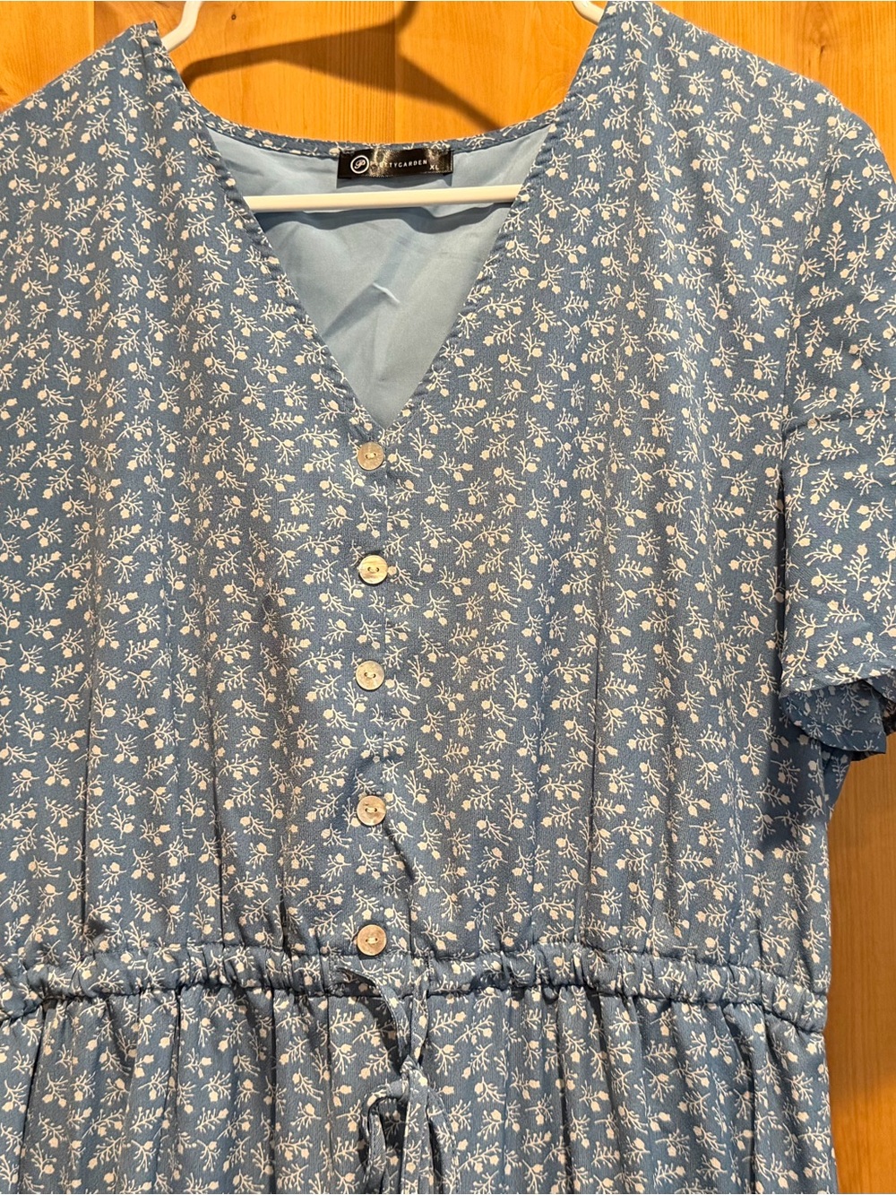 Dark Blue Floral Maxi Dress with Button Front - XL - Picture 2 of 4